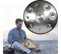 Handpan 22 Pouces - Instrument Percussion Harmonique en Acier D Mineur - 9/10/12Notes - Handpan Drum 432Hz 440Hz - pour Méditation Yoga Thérapie Sonore - Support et Mallette(Silver,440HZ/10Note)