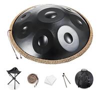 Handpan 22 Pouces Ré Mineur 432 Hz/440Hz 9/10/12 Notes - Tambour à Main en Acier avec Sac de Transport, Support et Maillets Handpan pour Yoga Méditation Thérapie Sonore(Noir,440HZ/12Note)