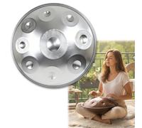 Handpan 22 Pouces Ré Mineur pour Guérison Sonore Handpan Drum 9/10/12 Note 440hz/432hz pour Méditation Steel Hand Pan Drum avec Sac Souple Maillets Stand pour Débutants(Silver,440HZ/9 Note)