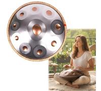 Handpan 22 Pouces Ré Mineur pour Guérison Sonore Handpan Drum 9/10/12 Note 440hz/432hz pour Méditation Steel Hand Pan Drum avec Sac Souple Maillets Stand pour Débutants(Silver2,432HZ/9 Note)