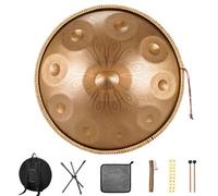 Handpan 22 Pouces Tambour Handpan Steel Tongue Drum - Ensemble Professionnel de Tambour à Langue en Acier en Ré mineur, pour méditation Yoga (Gold-colored mandala-10, 10 Notes)