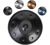 Handpan 55,8 cm Tambours à main en ré mineur 9/10/12 notes Instrument acier avec étui, baguettes, son 432 Hz/440 Hz for la méditation, musicothérapie(Black,432HZ/9Note)