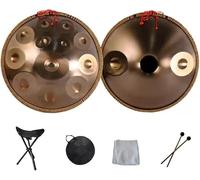 Handpan 9 10 12 14 Notes en Acier avec Sac, Décoration de Cordes et Baguettes for Méditation, Yoga, Zen - Instrument Percussion(Gold,10Notes)