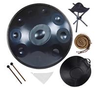 Handpan 9/10/12 Notes en Ré Mineur 432/440Hz - Tambour à Main 56cm en Acier Nitruré - Instrument de Percussion Harmonique avec Sac de Transport, Support et Mailloches(Blue,432HZ/10Note)
