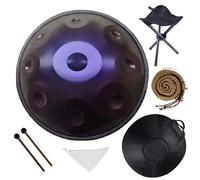 Handpan 9/10/12 Notes en Ré Mineur 432/440Hz - Tambour à Main 56cm en Acier Nitruré - Instrument de Percussion Harmonique avec Sac de Transport, Support et Mailloches(Deep Purple,440HZ/10Note)