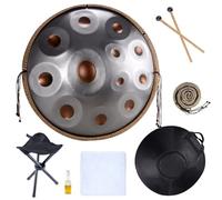 Handpan 9 Notes 10 Notes Batterie à Main en Acier 432 Hz 440 Hz avec Sac à Main Souple, 2 Maillets, Support pour la guérison sonore, la méditation personnelle, le yoga(Silver,440HZ/10Note)