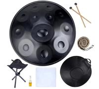 Handpan 9 Notes 10 Notes Batterie à Main en Acier 432 Hz 440 Hz avec Sac à Main Souple, 2 Maillets, Support pour la guérison sonore, la méditation personnelle, le yoga(noir,440HZ/10Note)