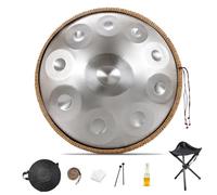 Handpan Adulte 440Hz 432Hz Handpan Drum Instrument 9/10/12 Notes Tambour Handpans Steel Tongue Drum Hand Includes Soft Bag, Mallets, Stand, Note Stickers(Argent,440 Hz/10 notes)