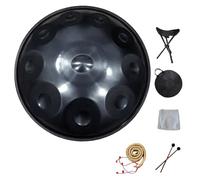 Handpan adulte, Drum Instrument 9/10/12 Notes, Tambour à Main 56 cm D Mineur, 432Hz/440Hz Steel Tongue Drum avec Sac de Batterie et Support-Handpan(Black,10 Notes/432Hz)