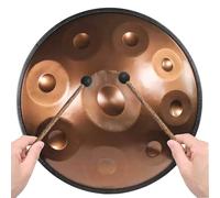 Handpan Avancé pour Adultes 9/10/12 Notes, Handpan Drum 432Hz/440Hz en Ré Mineur, Instrument de Musique en Acier avec Mailloches(Gold,440HZ/9Note)