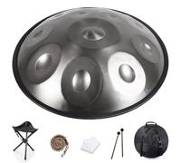 Handpan Avancé pour Adultes Tambour À Main 9/10/12 Notes Hand Pan Drum Professionne 440 Hz 56 Cm en Acier Avec Sac À Main Doux G, Mineur, Avec Support(Argent,9 notes)