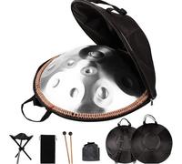 Handpan Batterie à main en acier 432 Hz 440Hz 9 10 12 Notes Instrument de Percussion Professionnel avec Sac à Main Souple, 2 Maillets, Support pour Méditation Yoga Zen(Silver,432HZ/9Note)