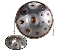 Handpan Débutan Drum Instrument de musique 9/10/12 Tons, 22 Pouces Hand Pan, tambour à langue avec Sac de Batterie et Support-Handpan pour la Guérison par le Son(Gold and silver,12 Notes/432Hz)