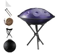 Handpan Drum 22 Inches Tambour À Main, 432Hz/440Hz en Ré Mineur, 9/10/12 Notes avec Sac Souple et Trépied, Instrument de Percussion pour la Méditation et le Yoga(Deep Purple,432HZ/12Note)