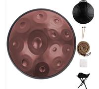 Handpan Drum, 22 Pouces Or Batterie à Main en Acier Steel Hand Pan Tongue Drum D Minor 9 Tons10 Tons 432 Hz pour Yoga, Méditation avec Sac à dos, Support de Batterie(noyer,432HZ/12Note)