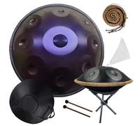 Handpan Drum 432/440 Hz Tambour de Main en Acier 9/10/12 Tons en Ré Mineur, Instrument de Musique Harmonique pour Débutant avec Housse Rembourrée et Support Pliable(Deep Purple,432HZ/10Note)