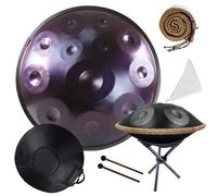 Handpan Drum 432/440 Hz Tambour de Main en Acier 9/10/12 Tons en Ré Mineur, Instrument de Musique Harmonique pour Débutant avec Housse Rembourrée et Support Pliable(Deep Purple,440HZ/12Note)