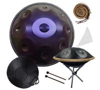 Handpan Drum 432/440 Hz Tambour de Main en Acier 9/10/12 Tons en Ré Mineur, Instrument de Musique Harmonique pour Débutant avec Housse Rembourrée et Support Pliable(Deep Purple,432HZ/9Note)