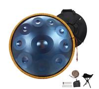 Handpan Drum 432Hz/440Hz, 9/10/12 Notes Instrument De Percussion De 56cm Adult Steel With Handpan Drum Bag, 2 Test Mallets, Hand Drum Stand,Music Note Stickers(Bleu,432HZ/9Note)