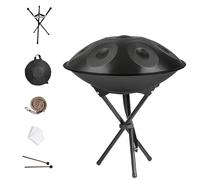 Handpan Drum 432Hz/440Hz | 9/10/12 Notes Instrument de Percussion en Acier 55cm | Tambour À Langues avec Trépied Sac de Transport | Handpan pour Méditation Yoga Musicothérapie(Black,440HZ/10Note)