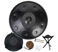 Handpan Drum 432Hz 440Hz en Ré Mineur 56cm Tambour À Main En Acier, 9/10/12 Notes Instruments de Percussion en Métal pour Méditation Yoga Thérapie par Le Son(Black,9 Notes/432Hz)