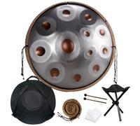 Handpan Drum 432Hz 440Hz en Ré Mineur 56cm Tambour À Main En Acier, 9/10/12 Notes Instruments de Percussion en Métal pour Méditation Yoga Thérapie par Le Son(Gold and silver,12 Notes/440Hz)