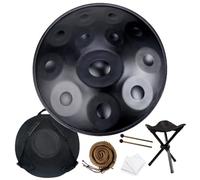 Handpan Drum 432Hz 440Hz en Ré Mineur 56cm Tambour À Main En Acier, 9/10/12 Notes Instruments de Percussion en Métal pour Méditation Yoga Thérapie par Le Son(Black,12 Notes/432Hz)