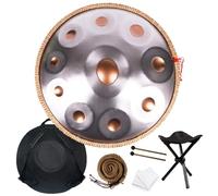 Handpan Drum 432Hz 440Hz en Ré Mineur 56cm Tambour À Main En Acier, 9/10/12 Notes Instruments de Percussion en Métal pour Méditation Yoga Thérapie par Le Son(Gold and silver,10 Notes/440Hz)