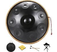 Handpan Drum 440 Hz 9/10/12 Notes Ré Mineur Instrument de Musique Professionnel, Tambour en Acier Nitré avec Sac Souple, Baguettes et Chiffon de Nettoyage(Noir,440HZ/12Note)
