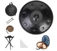 Handpan Drum - 56 cm 440/432 Hz D Kurd 9/10/12 notes - Hand Tuning Handpan -instrument à tambour handpan Includes Soft Bag, Mallets, Stand, Cleaning Cloth(Noir,440hz 10 Notes)