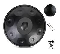 Handpan Drum 56 Cm, 440 Hz, 10 Notes, Tambour À Main Pour Adultes, Pour Musicothérapie, Instrument De Percussion En Acier, Avec Sac De Transport, Support, 2 Baguettes Et Chiffon(Noir)
