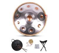 Harmonic Handpan Drum, Handpan Drum Instrument, D Minor 10 Tons 22 Pouces en Acier avec Support pour Handpan, éTui pour Handpan, Maillets Durables et Chiffon Anti-PoussièRe, 440 Hz 10Notes Argent+Or