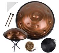 Handpan Drum D Minor 9/10/12 Notes 432Hz/440Hz Tambour à Main en Acier Instrument de Percussion avec Sac à Dos et Trépied et Mailloches, Steel Hand Pan Drum(Brass,440HZ/12Note)