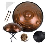 Handpan Drum D Minor 9/10/12 Notes 432Hz/440Hz Tambour à Main en Acier Instrument de Percussion avec Sac à Dos et Trépied et Mailloches, Steel Hand Pan Drum(Brass,432HZ/9Note)
