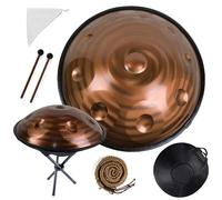 Handpan Drum D Minor 9/10/12 Notes 432Hz/440Hz Tambour à Main en Acier Instrument de Percussion avec Sac à Dos et Trépied et Mailloches, Steel Hand Pan Drum(Brass,432HZ/10Note)