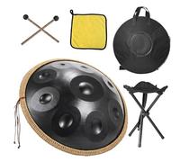 Handpan Drum D Minor For Yoga Meditation, 440Hz Sound Healing Steel Hand Pan Instrument, Ethereal Zen Drum With Mallets, Soft Bag, Stand(Noir,432HZ/10Note)