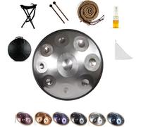 Handpan Drum en acier 432 Hz/440 Hz, /10/12 Notes Instrument De Percussion De 55cm avec Trépied, Handpan pour La Méditation, Le Yoga Et La Guérison Sonore(Silver,432HZ/9Note)