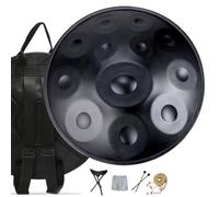 Handpan Drum Instrument 9/10/12 Notes D mineur tambour à langue 22 Pouces, Handpan adulte pour Débutants, Professionnel 432/440 Hz steel tongue drum(Black,12 Notes/432Hz)