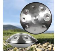 Handpan Drum Instrument 9 10 12Notes 22 Pouces, 432 440 Hz D Mineur Hand Pan Music, Tambour À Main 56cm en Acier, Handpan Adulte, Instruments de Musique À Percussion Ensemble(Silver,440HZ/12Note)