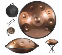 Handpan Drum Instrument 9/10/12Notes 22 Pouces, 432/440 Hz D Mineur Hand Pan Music, Tambour À Main en Acier, Instrument de Percussion avec Sac Soft Maillets Stand(Gold,432HZ/12Note)