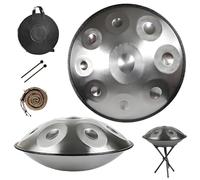 Handpan Drum Instrument 9/10/12Notes 22 Pouces, 432/440 Hz D Mineur Hand Pan Music, Tambour À Main en Acier, Instrument de Percussion avec Sac Soft Maillets Stand(Silver,432HZ/10Note)