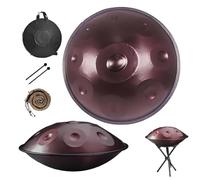 Handpan Drum Instrument 9/10/12Notes 22 Pouces, 432/440 Hz D Mineur Hand Pan Music, Tambour À Main en Acier, Instrument de Percussion avec Sac Soft Maillets Stand(Brown,440HZ/10Note)