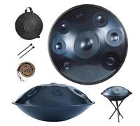 Handpan Drum Instrument 9/10/12Notes 22 Pouces, 432/440 Hz D Mineur Hand Pan Music, Tambour À Main en Acier, Instrument de Percussion avec Sac Soft Maillets Stand(Blue,432HZ/10Note)
