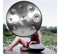 Handpan Drum Instrument Professionnel - 9/10/12Notes D Mineur Tambour À Main en Acier - Sac de Transport, Maillets Doux Support | Instrument de Percussion Méditative(Silver,432HZ/10Note)