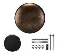 Handpan Drum Tambour à main de 12 pouces, 13 tons, C mineur, langue en acier, Instruments Percussion avec sac rembourré/tambour et une paire maillets(Brown)