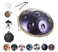 Handpan Drum Tambour À Main Steel Drum 432Hz 440Hz 22 Pouces Ré Mineur Tambour Handpan avec Sac Souple, Maillets et Stand, Instrument de Percussion pour Guérison Sonore(Deep Purple,432HZ/12Note)