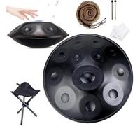 Handpan Drums D Minor Kurd 9/10/12 Note Instrument de percussion à tambour en acier for performance professionnelle, 432 Hz/440 Hz, Noir - 12 notes, 440(Black - 12 Notes)