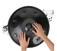 Handpan en Acier de 22 Pouces en Ré Mineur, 9/10/12notes 432/440 Hz, Instruments de Musique À Percussion Ensemble de Tambour À Main, Steel Tongue Drum Adulte pour Débutants(Black,432HZ/9Note)