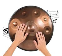 Handpan en Acier de 22 Pouces en Ré Mineur, 9/10/12notes 432/440 Hz, Instruments de Musique À Percussion Ensemble de Tambour À Main, Steel Tongue Drum Adulte pour Débutants(Gold,432HZ/9Note)