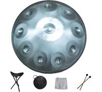 Handpan Harmonique Tambour Hand Pan 9 10 12 14 Notes Instrument De Percussion Professionnel Handpan en Acier avec Sac De Voyage Décoration De Corde Et Maillets pour La Médit, Silver, 10Notes